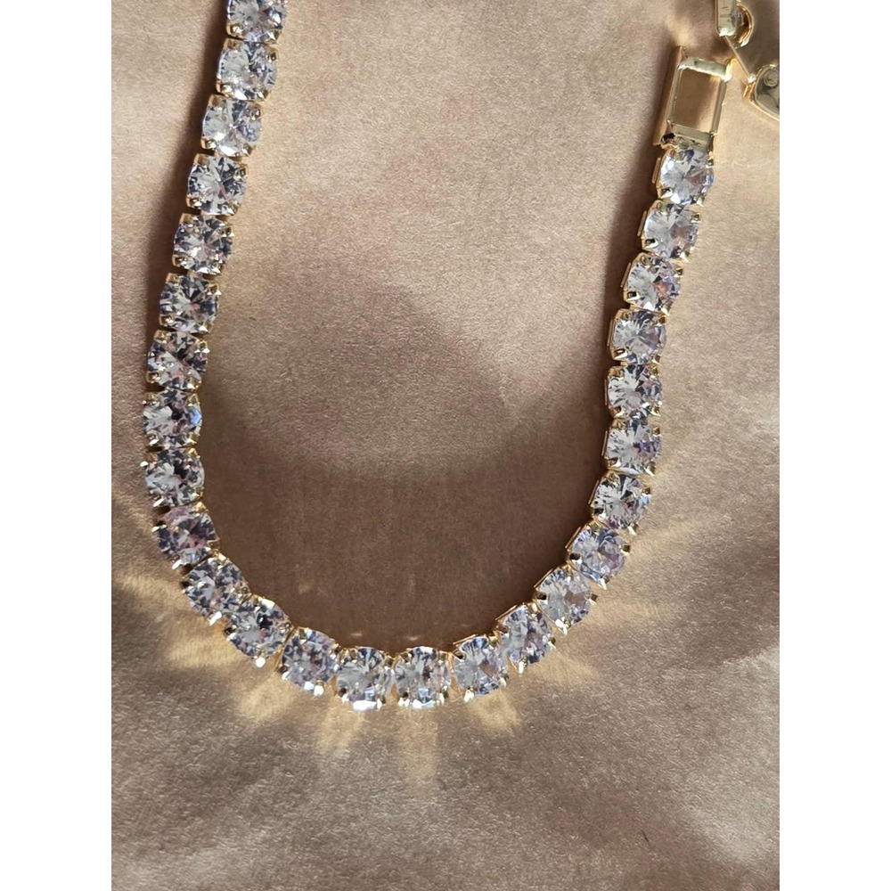 Gold Tone Tennis Bracelet Round Cut Cubic‎ Zirconia CZ Sparkly Jewelry for Women